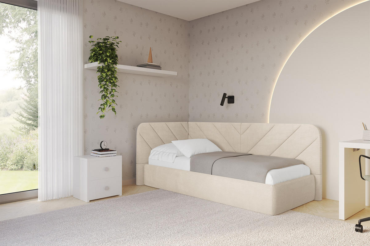 EINZELLBETT Jugendbett mit Bettkasten und Matratze H3/H4, Rechts - FIKY 80x200 Beige - Kaschmir, Holzwerkstoff/Textil (80/200cm) - ALTDECOR