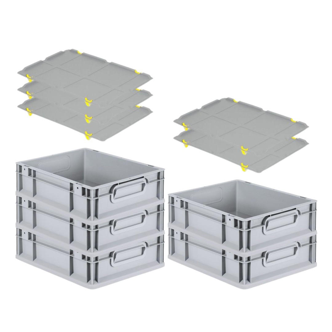EUROBOX 5x Nextgen Economy Mit Auflagedeckel Grau/Gelb Griffe Geschlossen 11 Liter - Gelb, Kunststoff (30/12/40cm) - PROREGAL