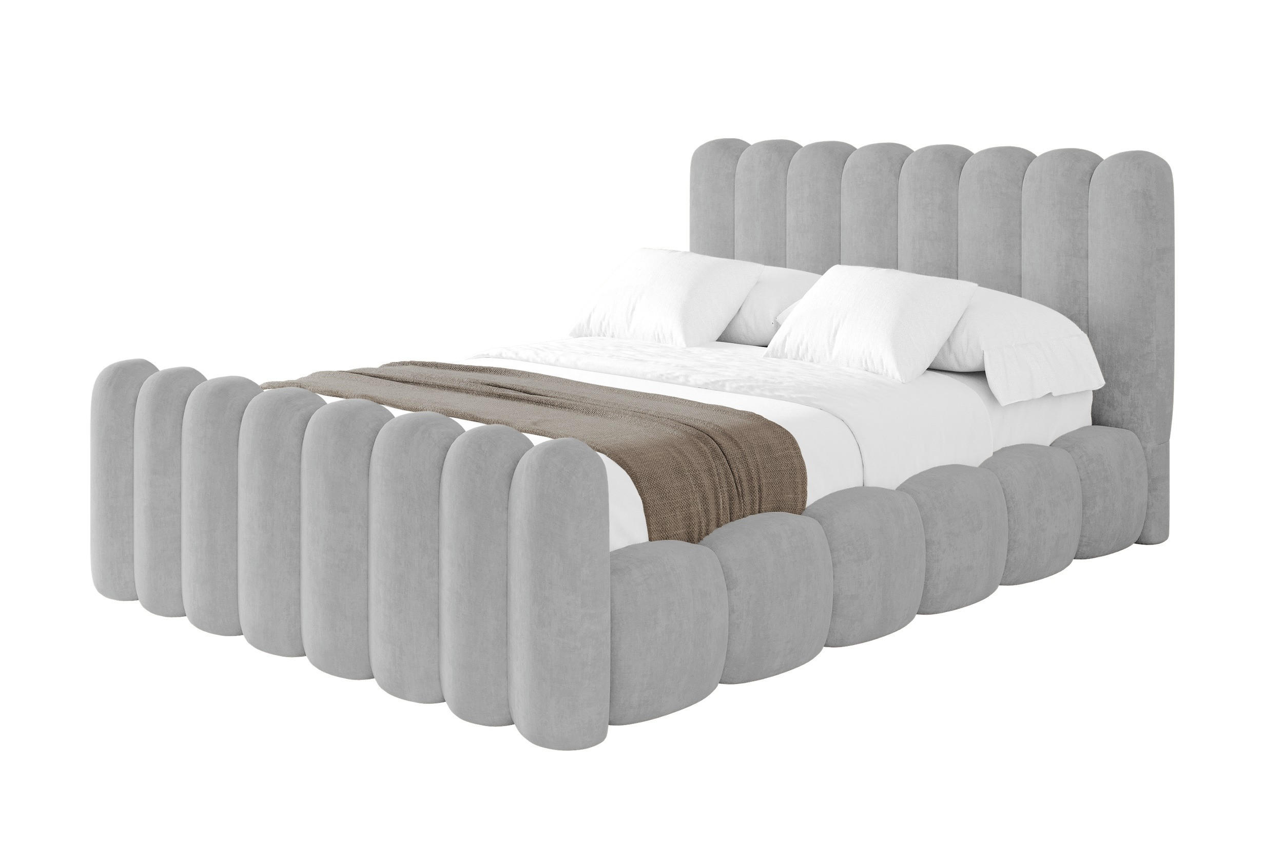 POLSTERBETT mit Bettkasten, Fußteil und Lattenrost, Bett mit Matratze H3/H4 - SENA-Z 140x200 Hellgrau - Hellgrau, Holzwerkstoff/Textil (140/200cm) - ALTDECOR