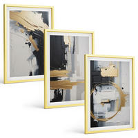 BILDER SET 3er Set - 40x60 cm Goldrahmen - Abstrakte Schwarz-Weiß-Malerei - Goldfarben, Kunststoff (40/60cm) - TULUP