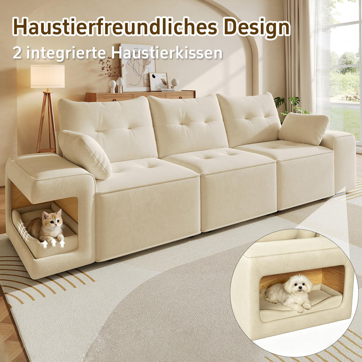 ECKSOFA 229.5/78/84 cm Beige mit gepolstertem Haustierbereich - Beige, Textil (229.5/78cm) - Oxeza