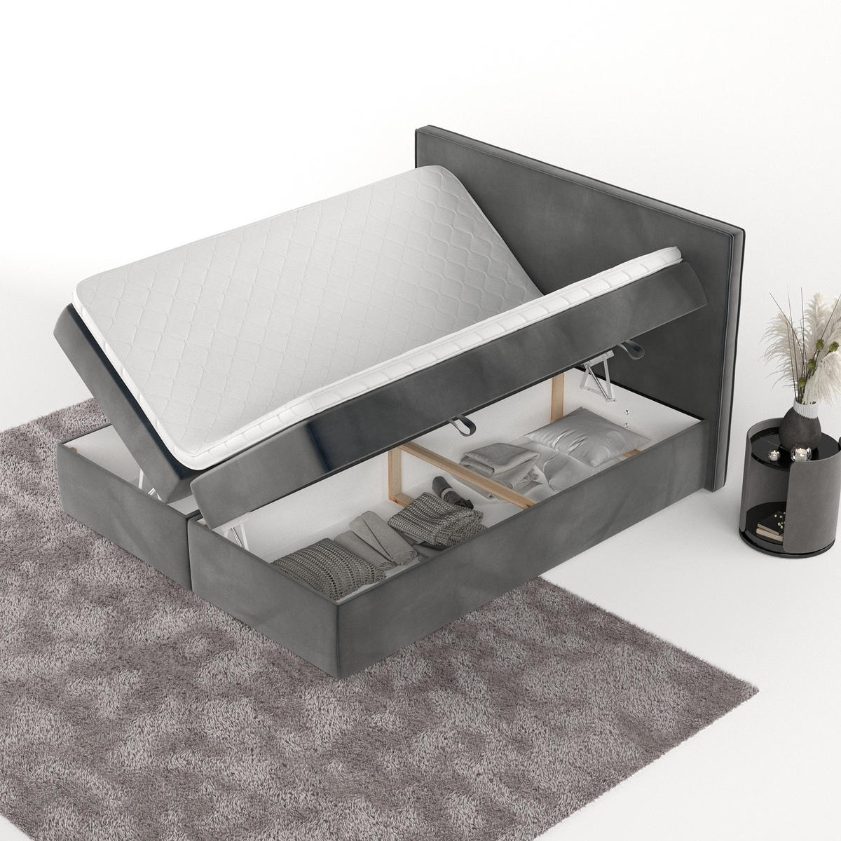 BOXBETT Nuvia 140/200 cm Anthrazit im Paros Stoff - Anthrazit/Schwarz, Holz/Holzwerkstoff (140/200cm) - AltaBeds
