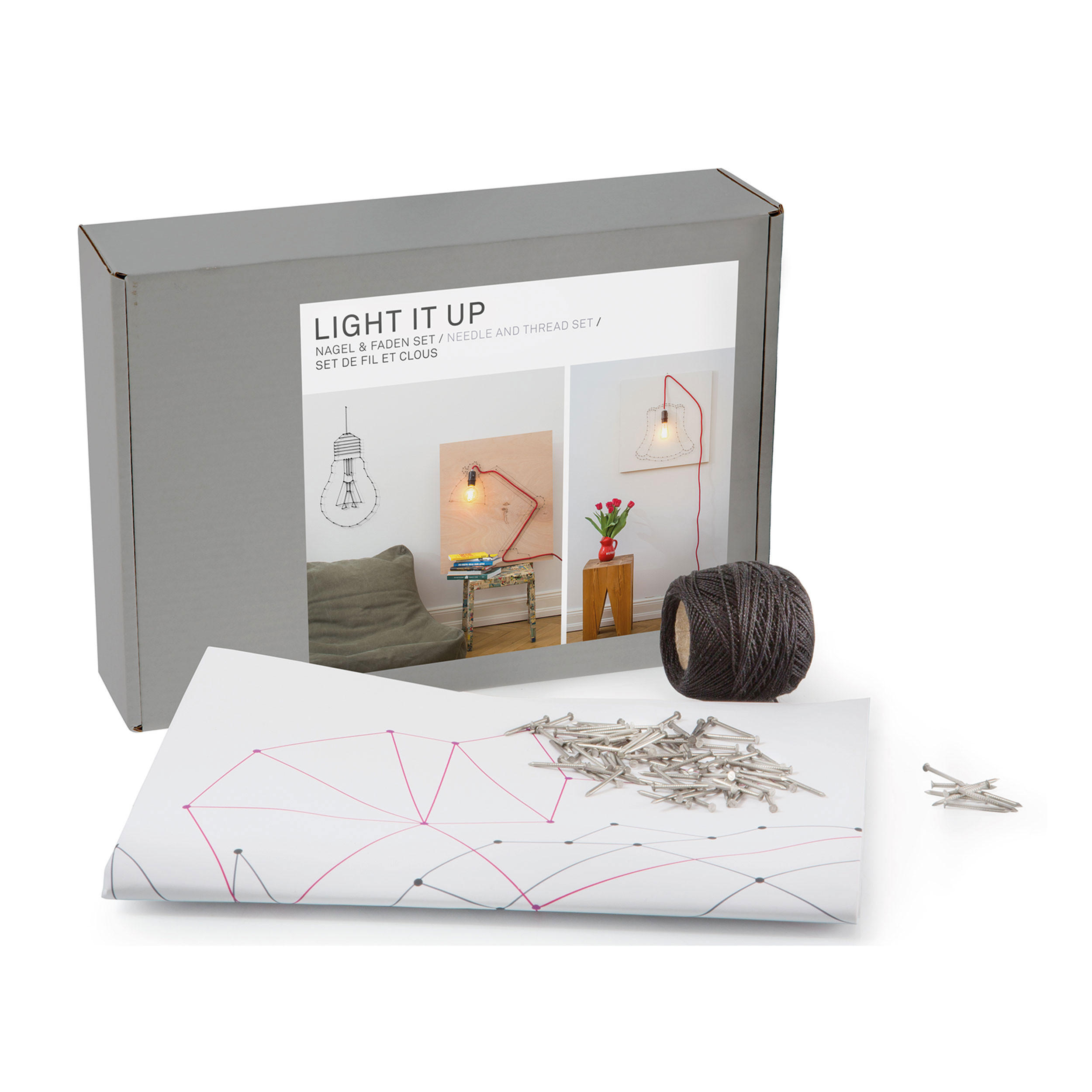 WANDBILD Bastelset Light It Up Nagel & Faden Set - Multicolor, Naturmaterialien (84/1/60cm)