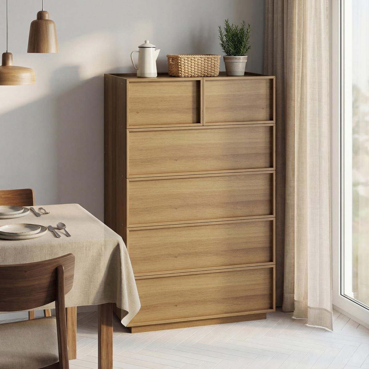 KOMMODE 80/48/127 cm aus MDF und Holzwerkstoff mit 6 Schubladen Eichefarben - Nussbaumfarben, Holzwerkstoff (80/127/48cm) - Modenvie