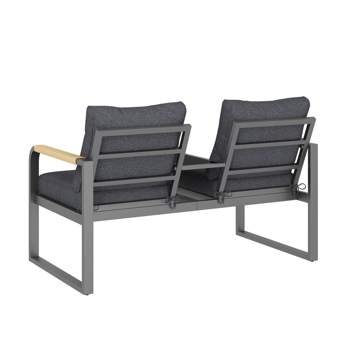 GARTENMÖBEL-SET 2-Sitzer Outdoorsofa Stahl Glas Geflecht Grau - Grau, Textil (75/78.5/137cm) - FLIEKS