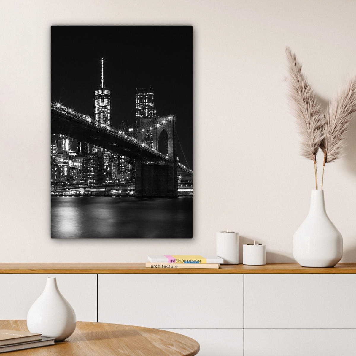 LEINWANDBILD New York - Brooklyn - Brücke 60x90 cm - Schwarz, Textil (60/90cm) - MuchoWow