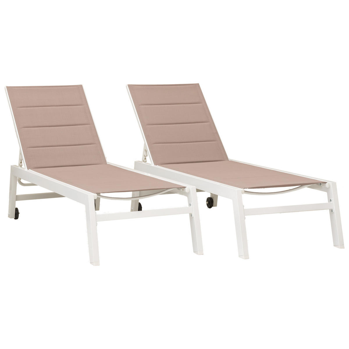 SONNENLIEGEN Barbados Taupe und Weiß 2er-Set - Braun, Metall (61/95/198cm) - Happy Garden