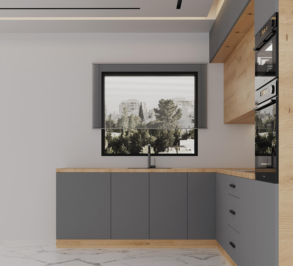 WINKELKÜCHE 330 × 230 cm - Langen K105-M330 - in Beige/Artisan Eiche - Beige/Schwarz, Holz/Holzwerkstoff (330/248/230cm)