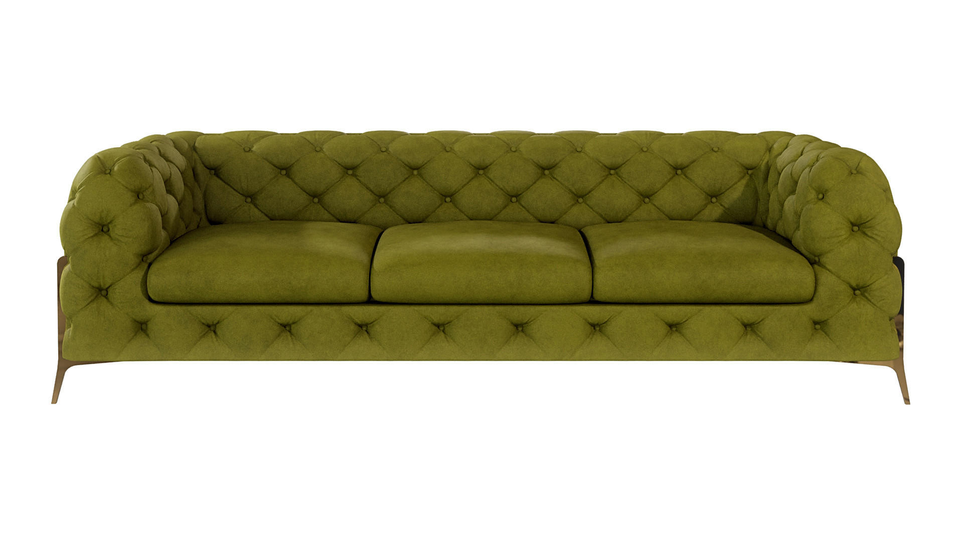 CHESTERFIELD-SOFA 3-Sitzer Lexi Olive Samt - Goldfarben/Olivgrün, Holz/Textil (243/75/100cm) - S-Style Möbel