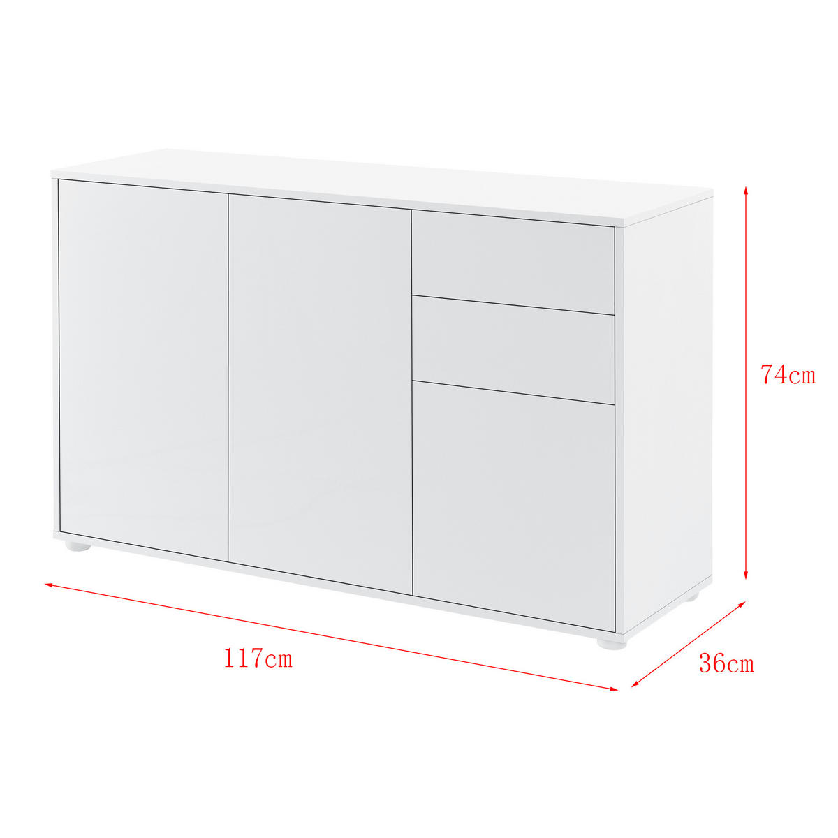 SIDEBOARD Paarl 3-türig - Weiß Hochglanz, Holzwerkstoff (117/74/36cm) - [en.casa]
