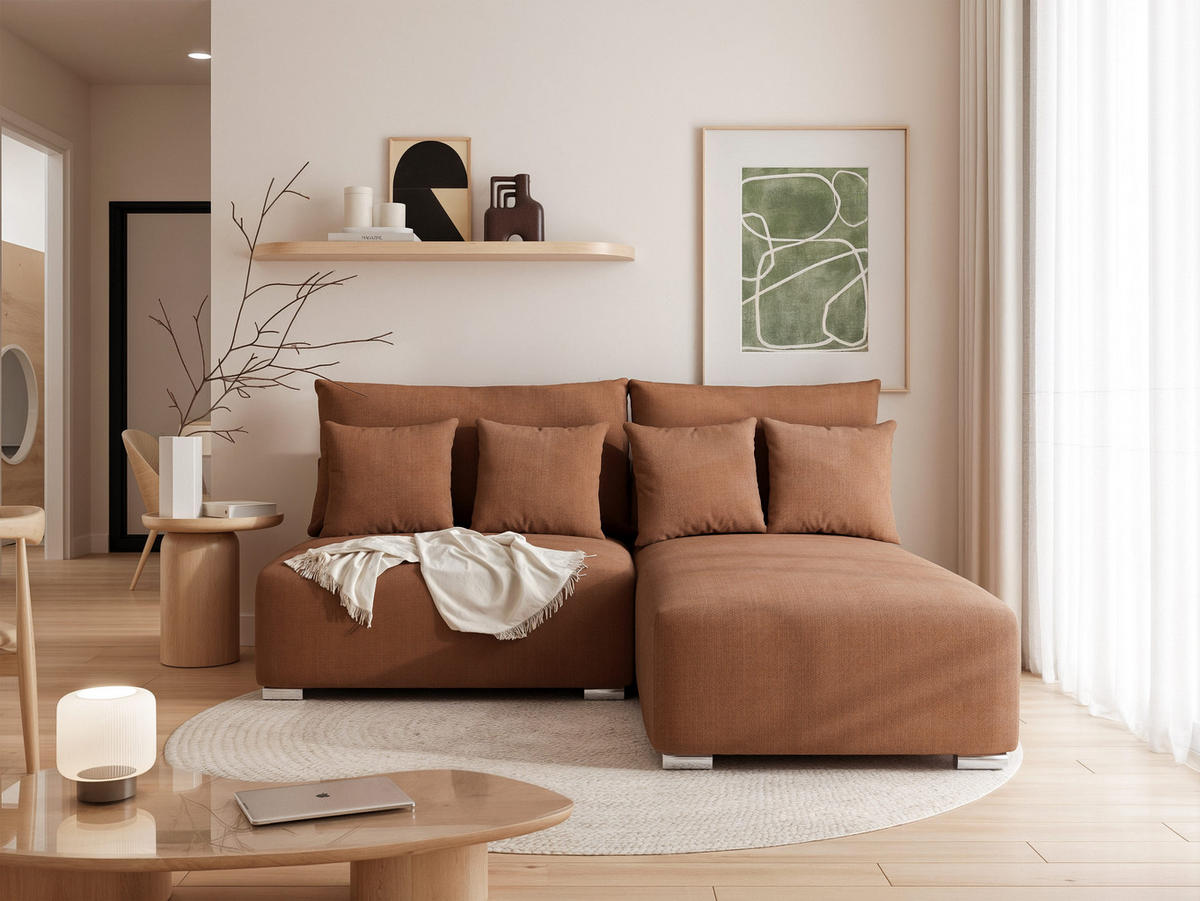 ECKSOFA ELVO mit Schlaffunktion und Bettkasten Braun - Braun, Holzwerkstoff/Kunststoff (208/190cm) - Idohome