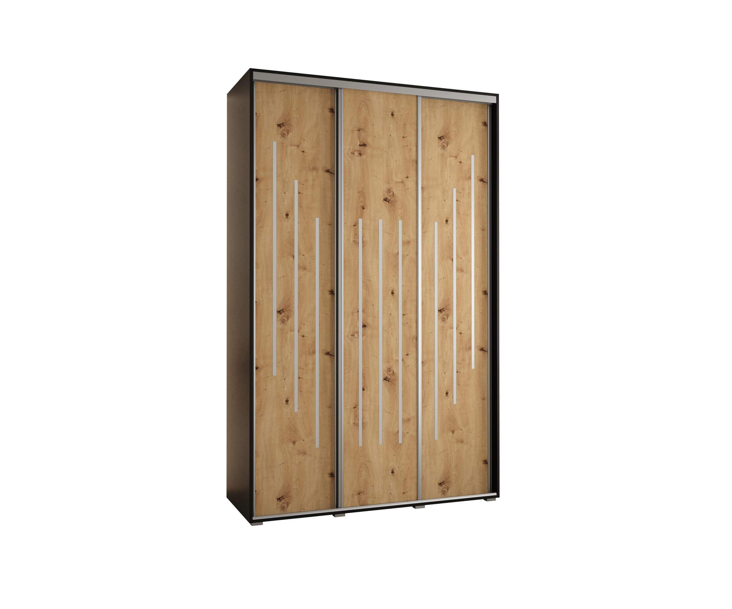 Abiks Möbel SCHWEBETÜRENSCHRANK Schwarz, Eiche Artisan, Silber 150cm × 60cm × 235cm