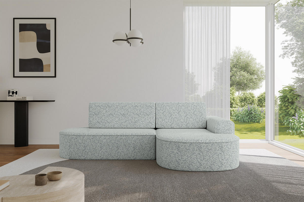 ECKSOFA mit Schlaffunktion und Bettkasten Ottomane Rechts MARI-L1-S - 283x167x73 cm Grün Tissu - Dunkelgrün/Schwarz, Holzwerkstoff/Kunststoff (167/283cm) - ALTDECOR