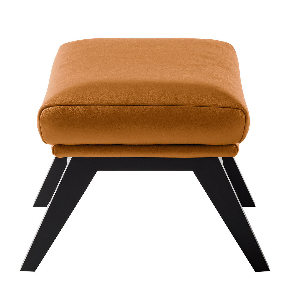 HOCKER mit Holzfüßen - Cognac/Schwarz, Leder/Birkenholz (54/41/41cm) - home24