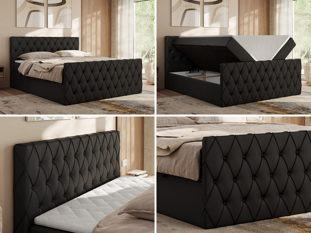 BOXBETT MIREN DUO 200/200 - Schwarz Kunstleder - H4 - Schwarz, Holz/Textil (200/200cm) - MKS