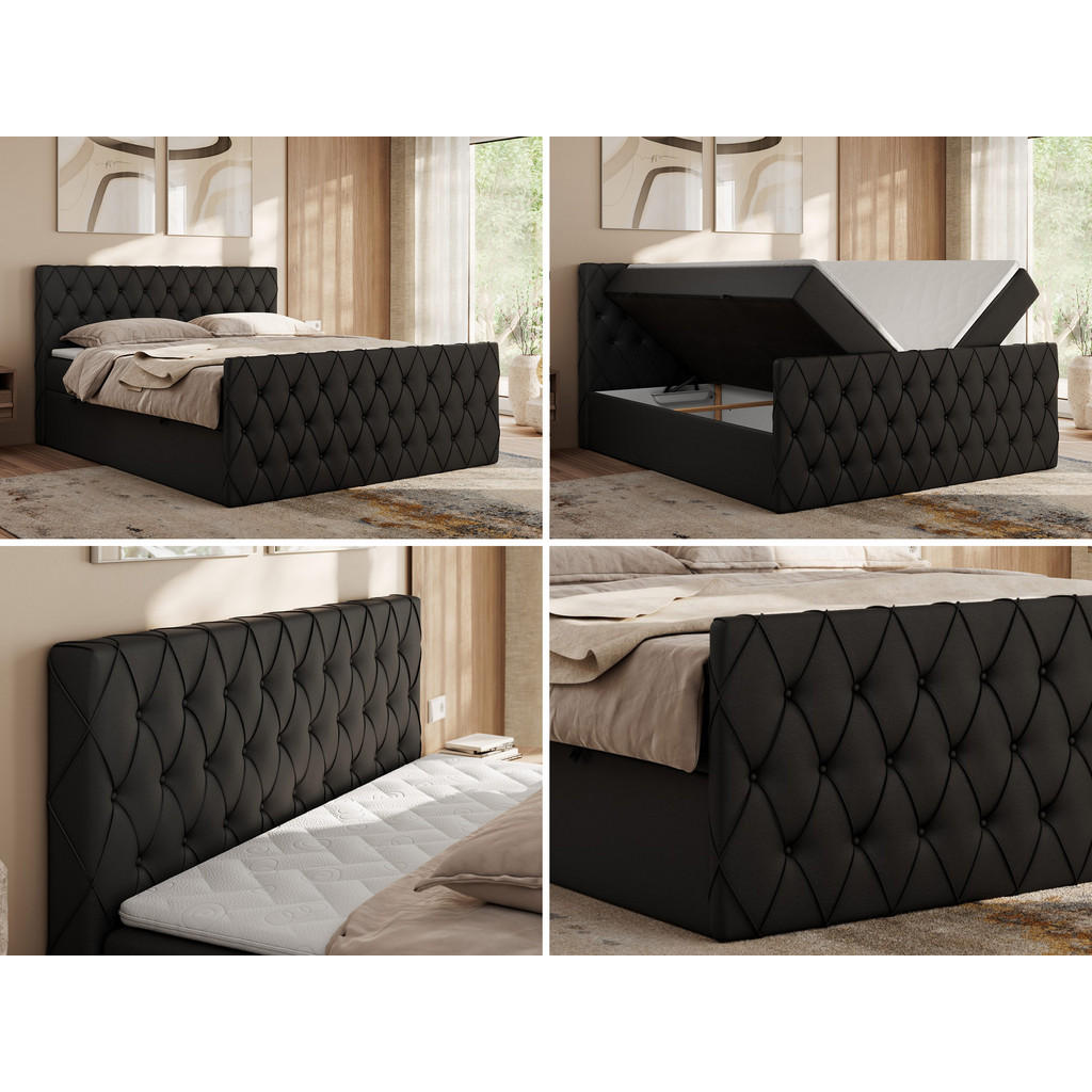 Thumbnail - MKS Boxbett, Schwarz, Textil, 2-Sitzer, H3, 7-Zonen, Rechteckig, 140x200 cm, Oeko-Tex®, Schlafzimmer, Betten, Boxspringb...