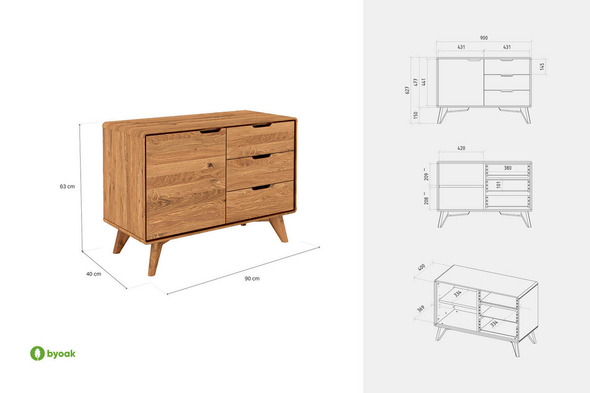 KOMMODE GREG Kernbuche - Kernbuche, Holz (90/63/40cm) - byoak