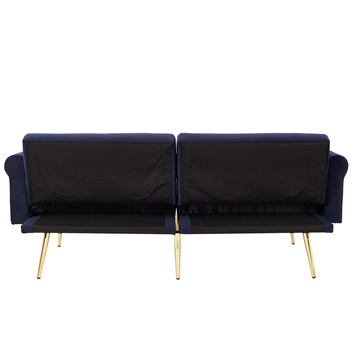 SCHLAFSOFA aus Samt 147x85 cm Antikblau mit 3-stufig verstellbarer Rückenlehne und goldfarbenen Metallfüßen - Blau, Kunststoff (75/70/173cm) - Modfu