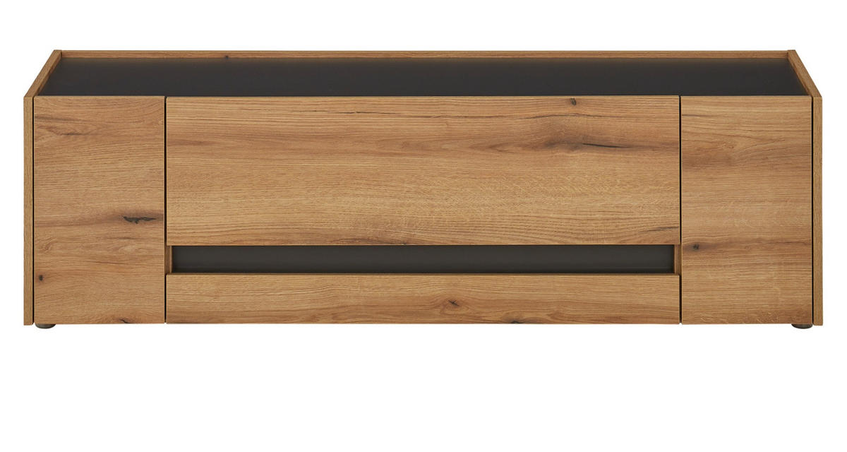 TV-LOWBOARD Eiche Evoke, grau 140 cm, TV-Unterteil mit Doppelschubkasten - Eichefarben/Schwarz, Holzwerkstoff/Kunststoff (140/40/45cm) - Furn.Design