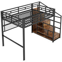 HOCHBETT 140/200 cm Schwarz mit Kleiderschrank, Stauraumleiter und 7-farbige LED-Leuchten - Schwarz, Metall (140/200cm) - Oxeza