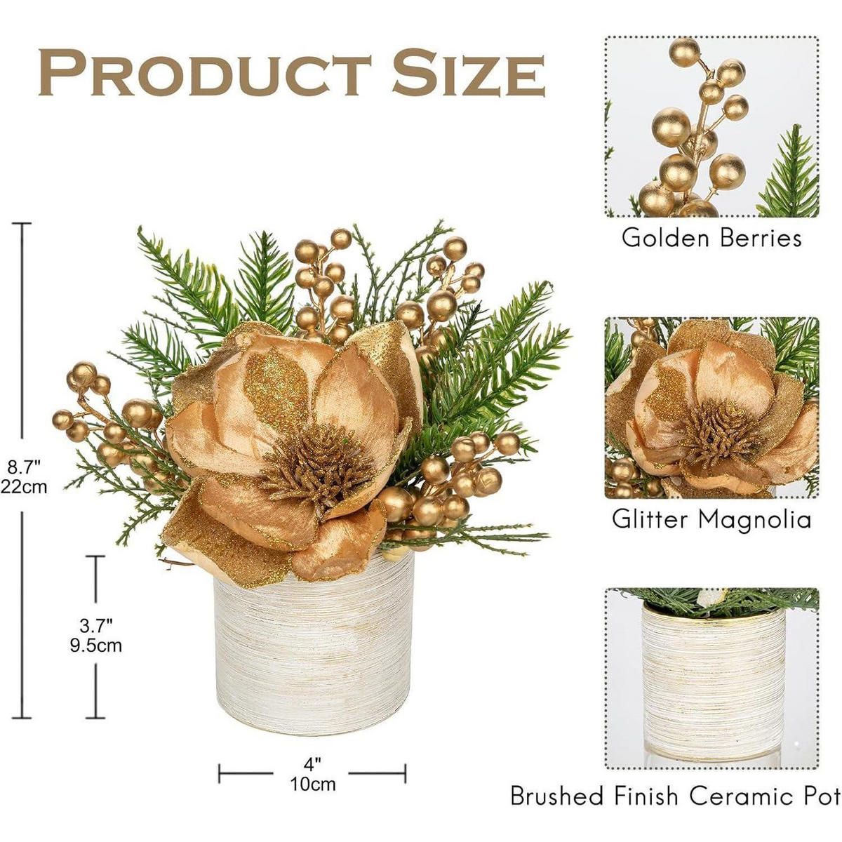 KUNSTPFLANZE Weihnachtsarrangement Magnolie Gold im Keramiktopf - Goldfarben, Keramik (26cm)