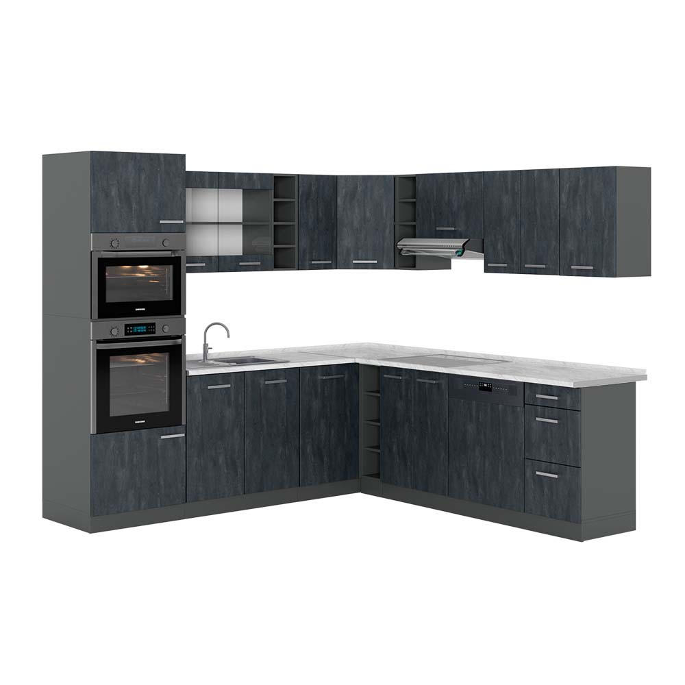 ECKKÜCHE IN L-FORM R-Line Schwarz Beton/Anthrazit 237 x 247 cm AP Marmor - Anthrazit/Schwarz, Holzwerkstoff (247/81.6/60cm) - Vicco