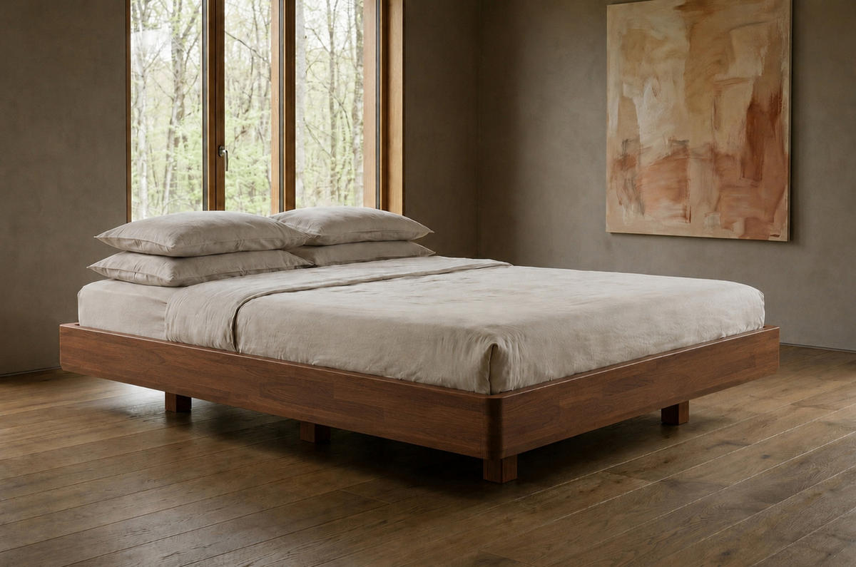 MASSIVHOLZBETT Lena Flat, 140/200, Buche - lackiert, Nussbaumfarbe - Walnussfarben, Holz/Buchenholz (140/200cm) - Visby