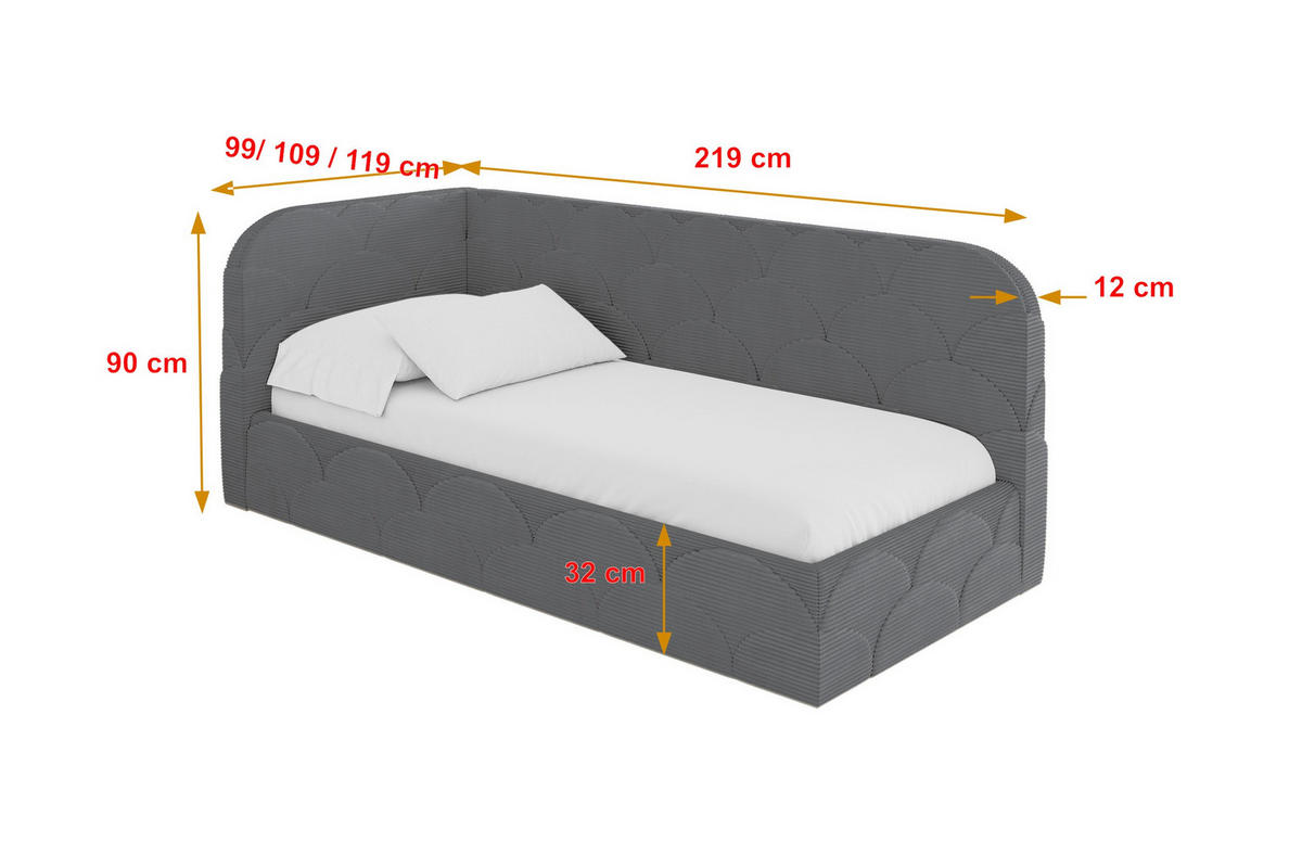 EINZELLBETT Jugendbett mit Bettkasten, Rechts - ELRY 100x200 Dunkelgrau - Schieferfarben, Holzwerkstoff/Textil (100/200cm) - ALTDECOR