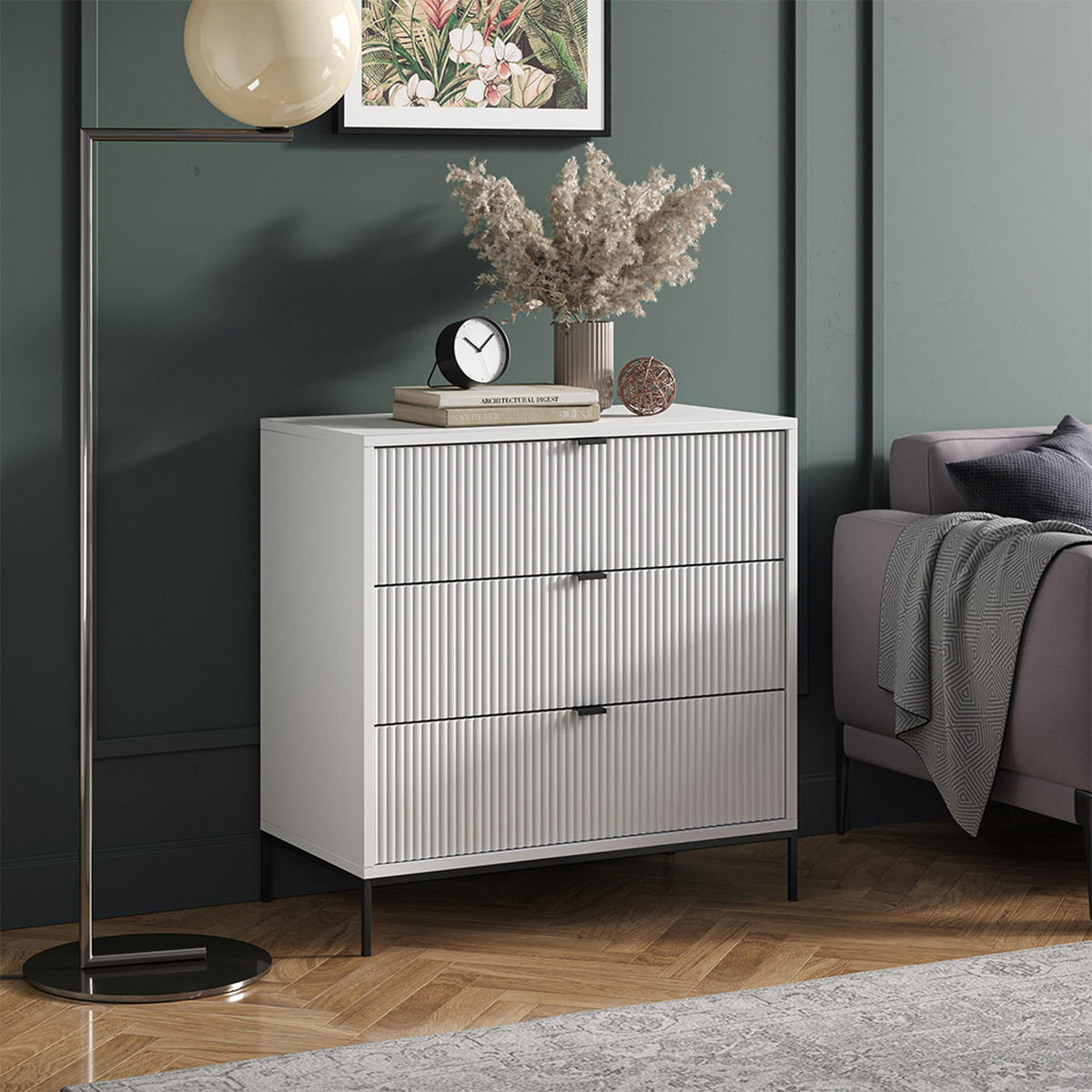 KOMMODE Eliza Weiß 80 x 81.2 cm mit 3 Schubladen - Weiß, Holzwerkstoff (42/81.2/80cm) - Vicco