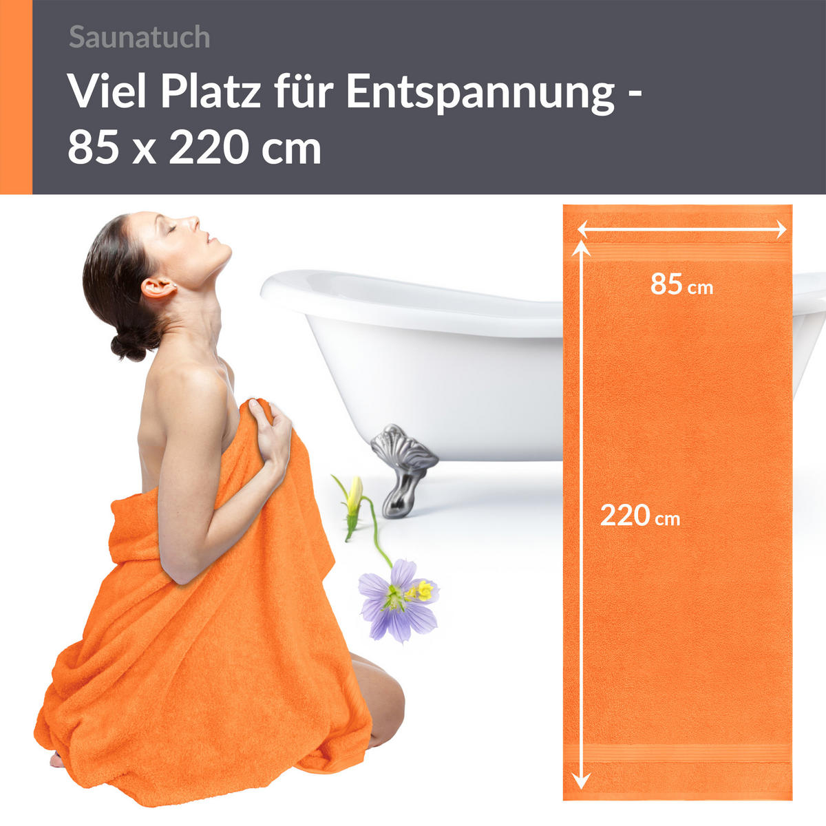 SAUNATUCH Linz Blutorange 85x220 cm - Orange, Textil (85/220cm) - Lashuma