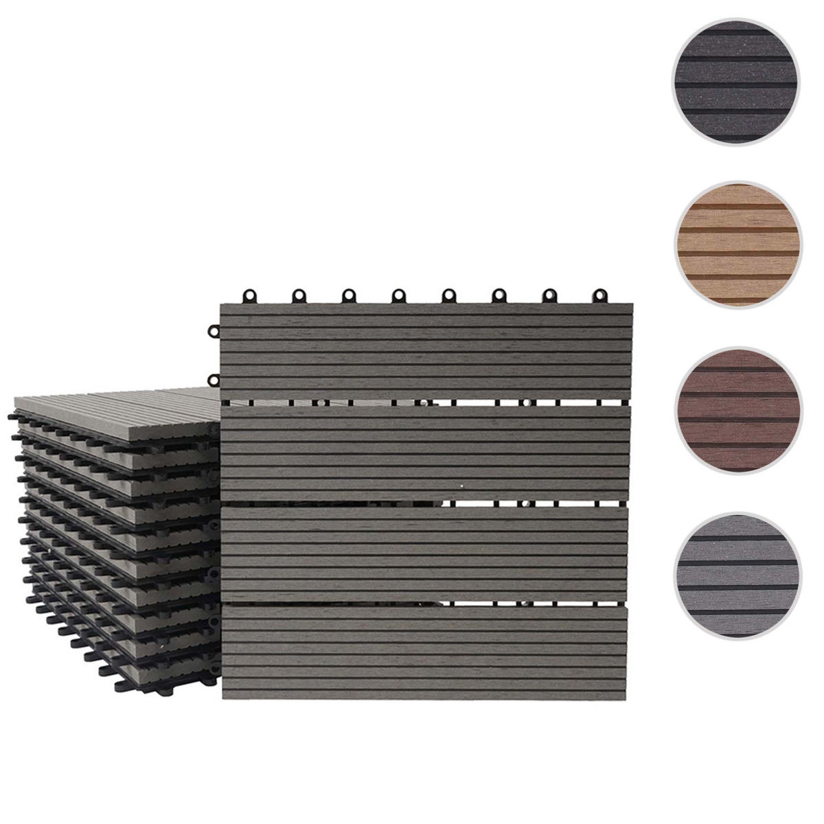 WPC BODENFLIESE 11x 30x30cm Premium Grau linear - Grau, Kunststoff (30/30/2cm) - BERLINLODGE
