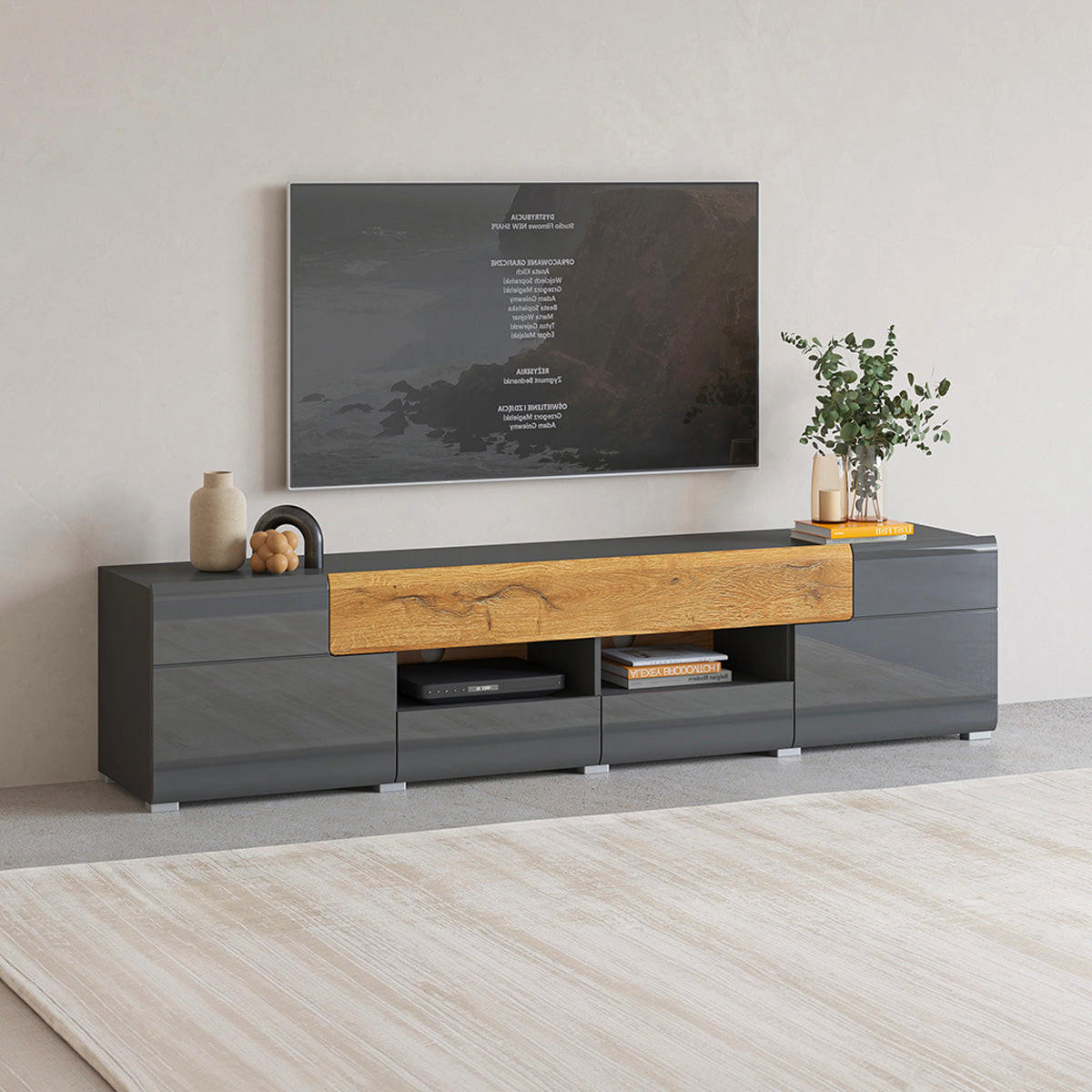 TV-MÖBEL Jules Grau und Holz - Grau, Holzwerkstoff (208/47/39cm) - Petits-meubles