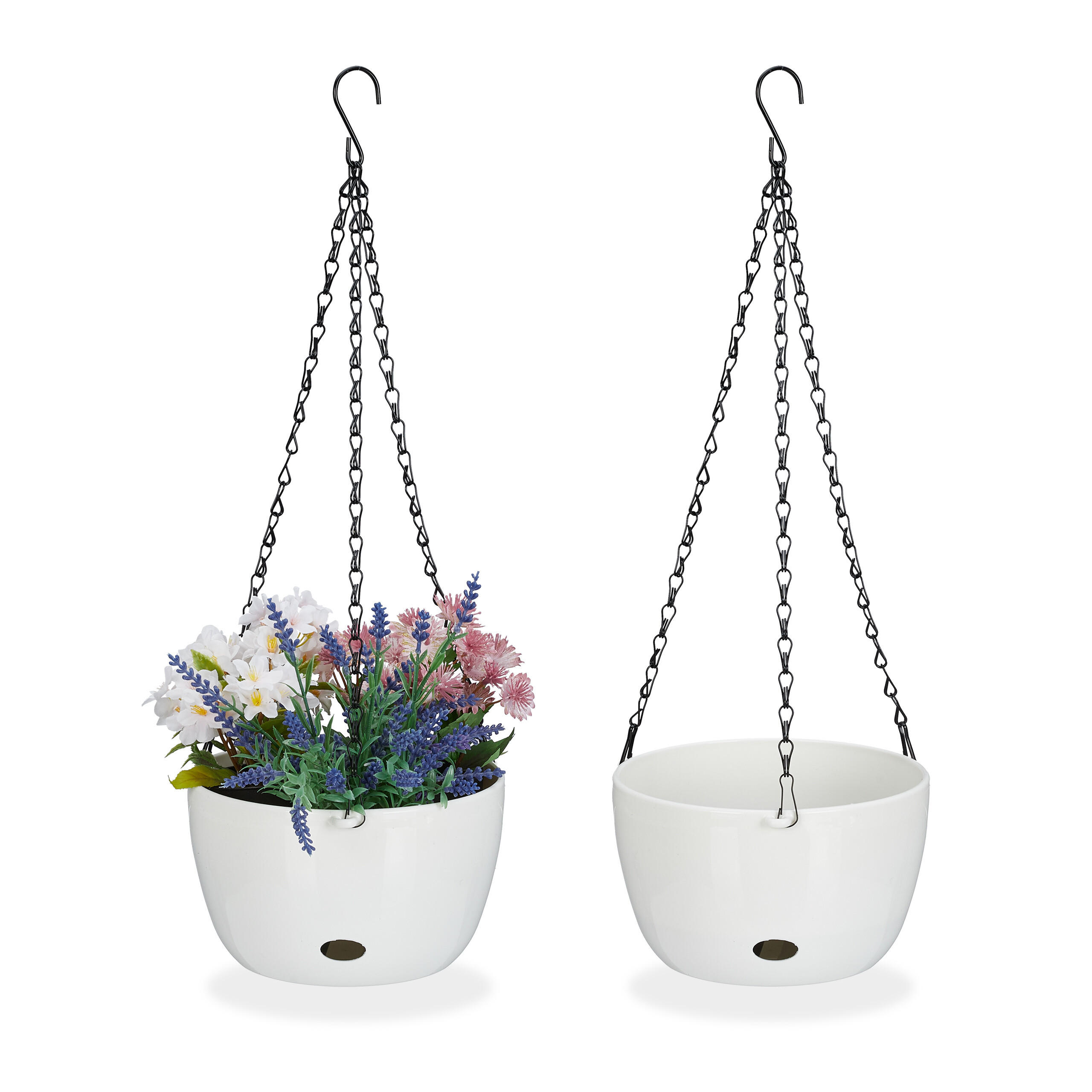 2XBLUMENAMPEL - Weiß, Kunststoff/Metall (56cm) - Relaxdays