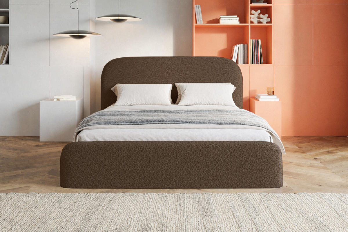 DOPPELBETT 160x200 Wendra Slim mit Lattenrost, Bettkasten, Boucle, Braun - Braun, Holz/Textil (160/200cm) - Emporius