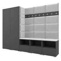 GARDEROBE NELA VII 250 cm (Modulare Flurmöbel XL Graphit mit Sitzpolster Hellgrau 32 2 Schränke) - Silberfarben/Hellgrau, Holz/Holzwerkstoff (250/187/40cm) - Ravio