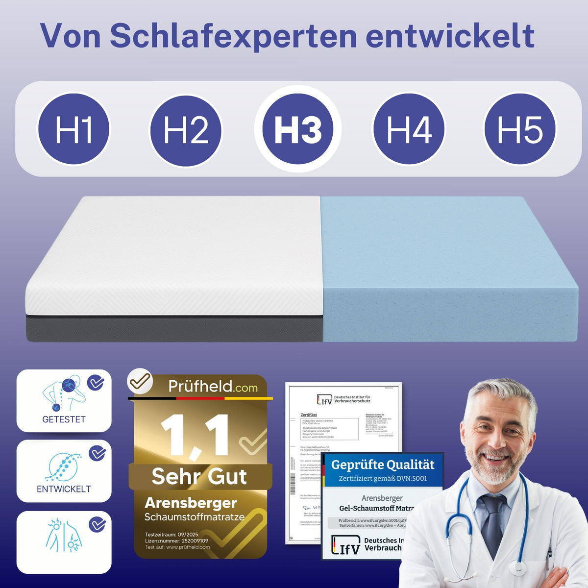 GELSCHAUM Matratze SARA – 16 cm 100x200cm - Grau, Textil (100/200cm) - Arensberger