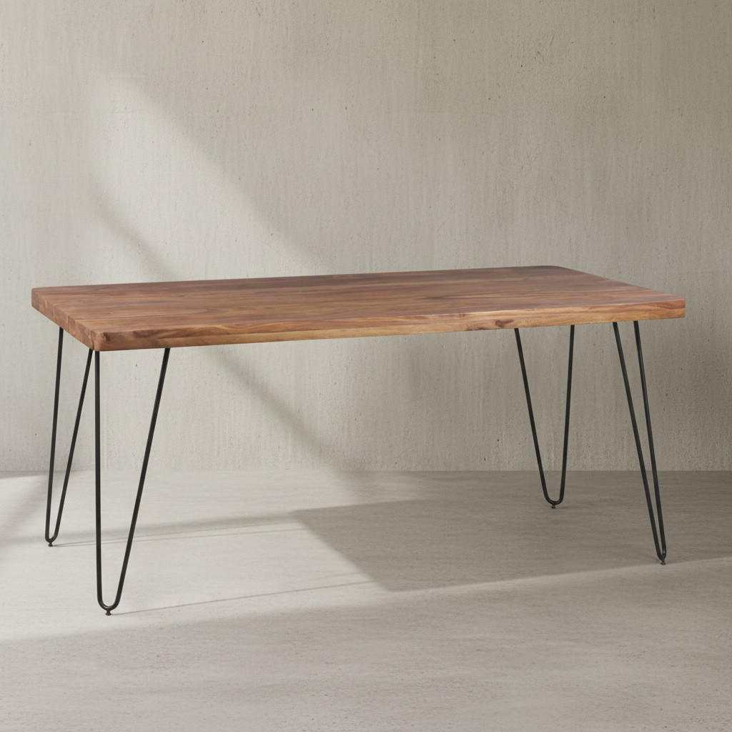ESSTISCH Massivholz Metallbeine Handgefertigt BALU, Braun 160x80x76 cm - Schwarz/Braun, Holz/Metall (80/160/76cm) - KADIMA DESIGN
