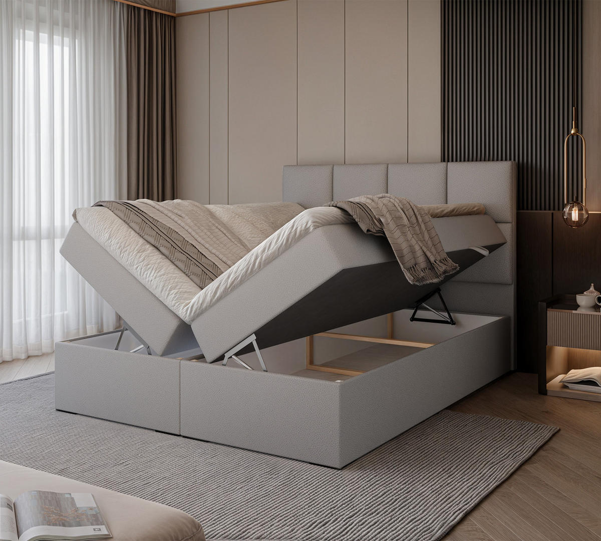 BOXBETT MAGNUS 120/200 cm mit Matratze und Topper, Grau - Grau, Textil (120/200cm) - Idohome