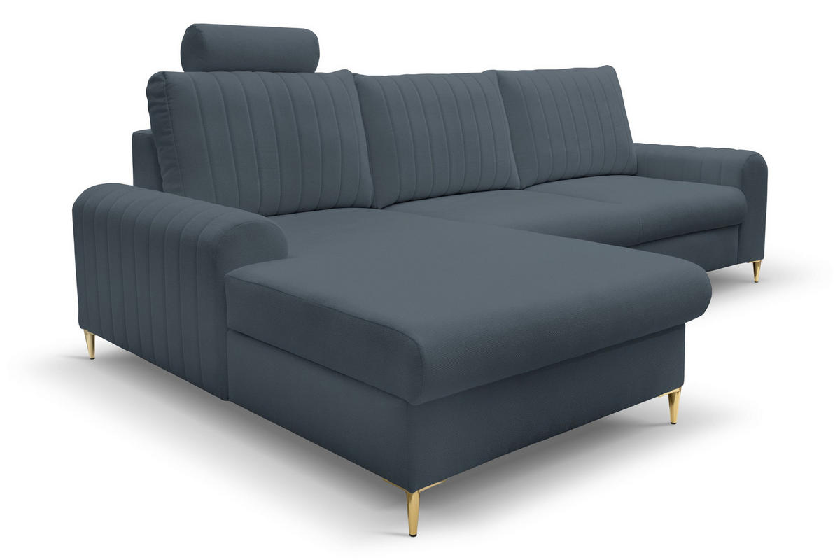 ECKSOFA VERONA L-S Blau Geflochtener Stoff mit Schlaffunktion - Blau, Holz (251/164cm) - MASSENO