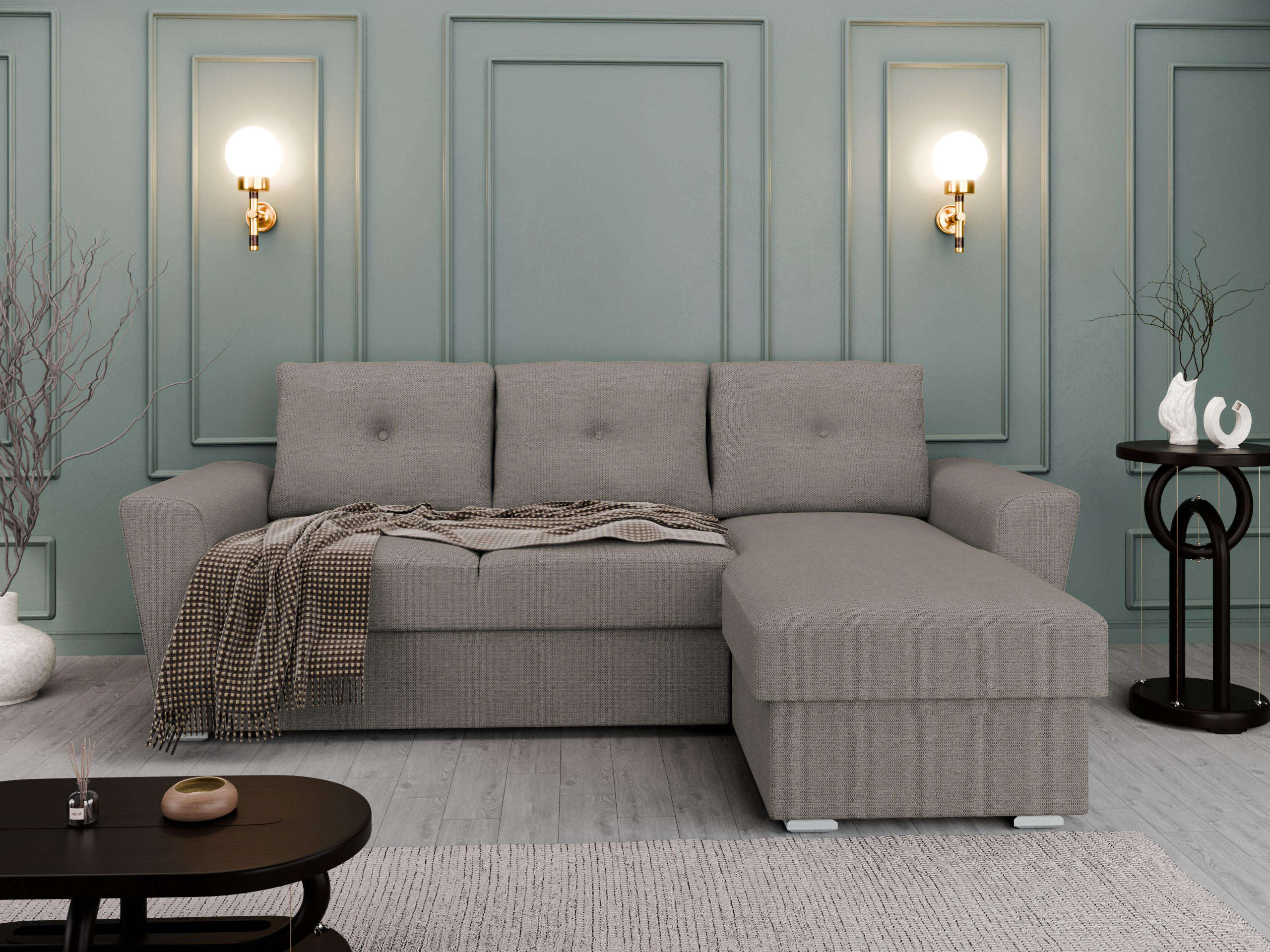 ECKSOFA Bellano Ecksofa L-Form- links oder rechts montierbar, grau - Grau, Holz (243/156cm) - Panda Möbel