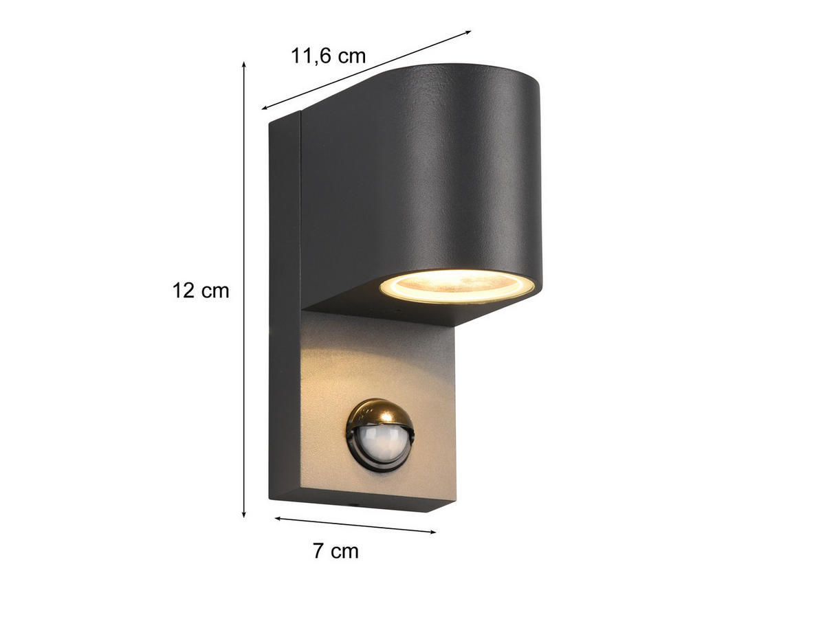AUSSENWANDLEUCHTE mit Bewegungsmelder, Anthrazit Höhe 15cm - Anthrazit, Metall (7/15/12cm) - meineWunschleuchte