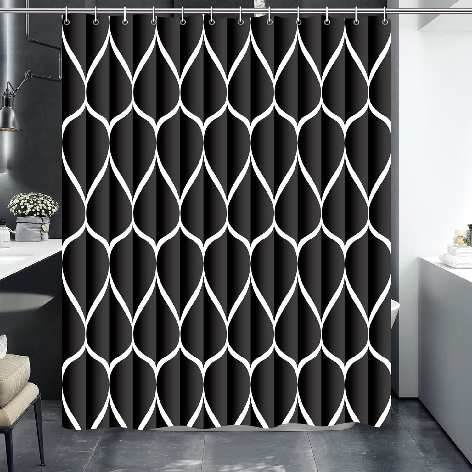 DUSCHVORHANG Schwarz Polyester wasserfest schnell trocknend maschinenwaschbar - Schwarz, Kunststoff (200/180cm) - MCBOSON