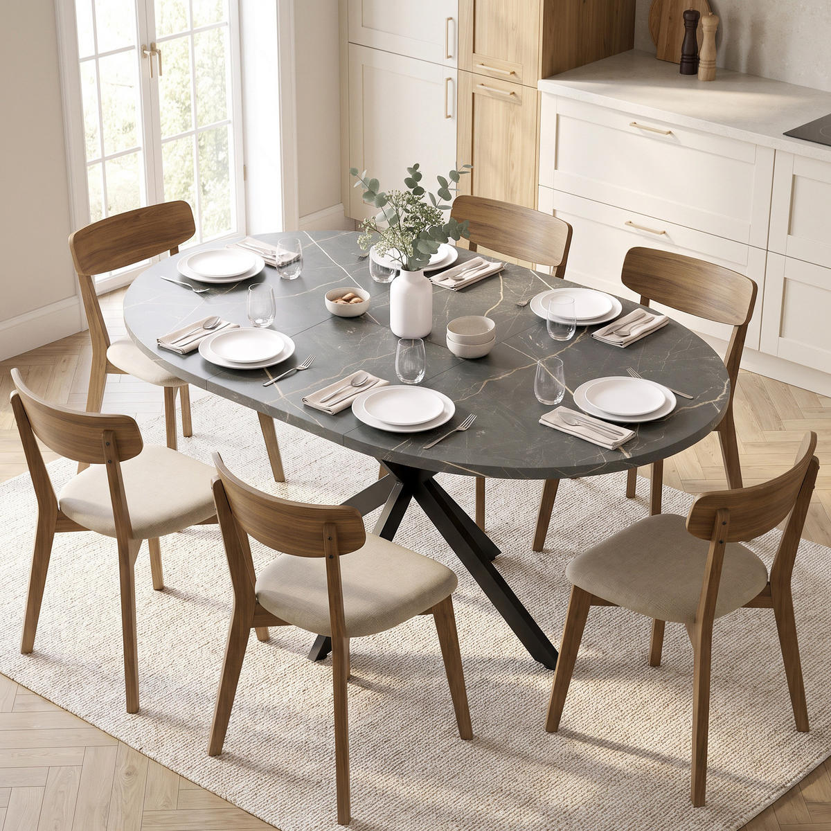 ESSTISCH Schwarz ausziehbar 135/100/75 cm - Schwarz, Metall (135/100/75cm) - PANGIVO