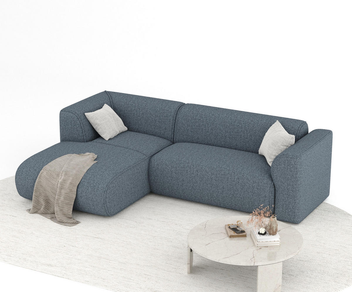 ECKSOFA Melani Denimblau Webstoff - Schwarz/Dunkelblau, Holz/Holzwerkstoff (253/153cm) - Maison de Reve