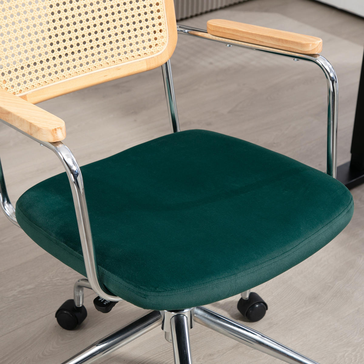 BÜROSTUHL, Boho-Design, Holzarmlehnen, drehbar, verstellbar, bis 120 kg, Stahl, Grün - Grün, Textil (58/94/65cm)