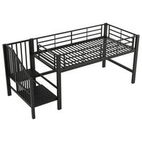 HOCHBETT 90/200 cm DE-03413, mit Stauraumtreppe, in Schwarz - Schwarz, Holzwerkstoff/Metall (90/200cm) - ComfortXL