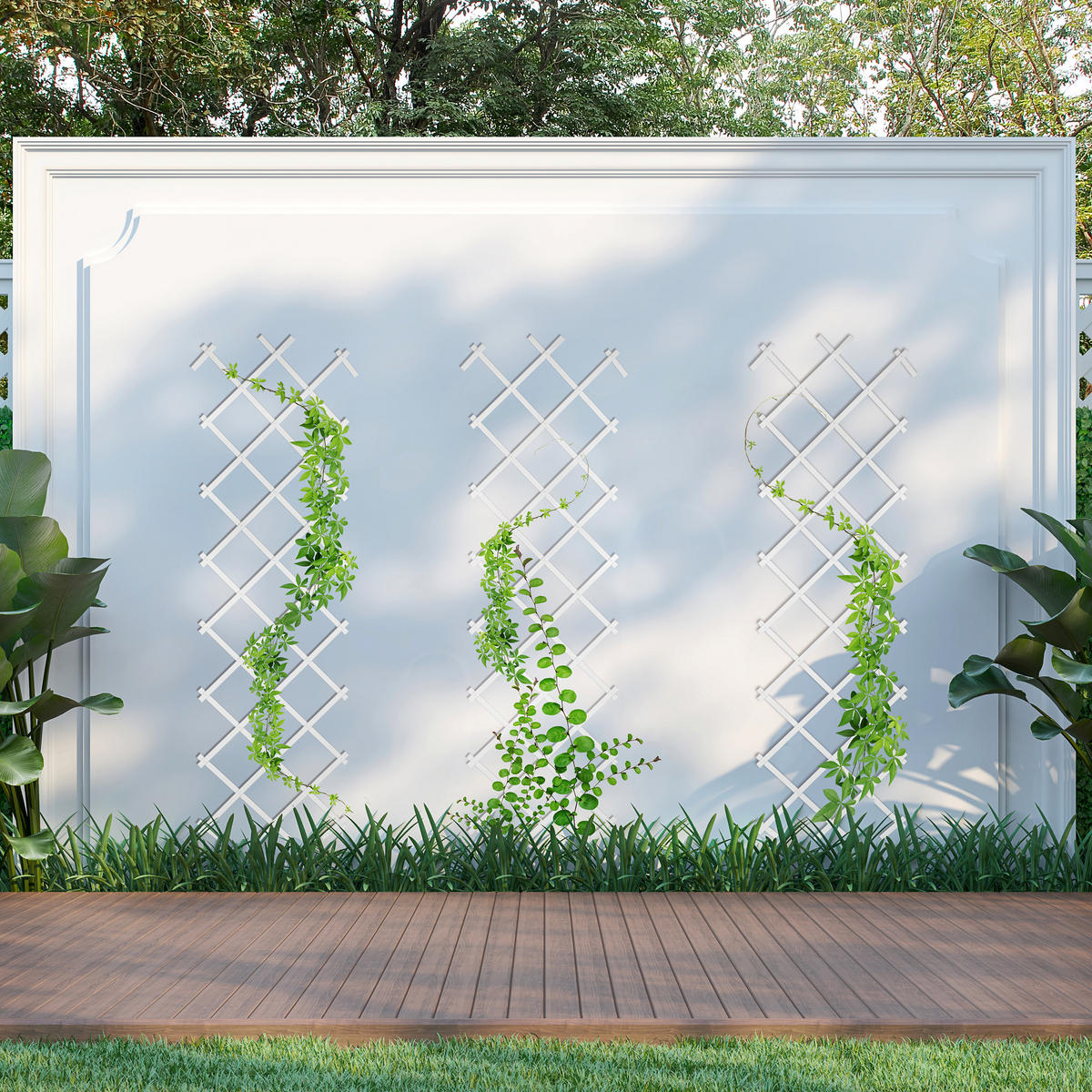 3XRANKGITTER - Weiß, Kunststoff (60/180/2cm) - Relaxdays