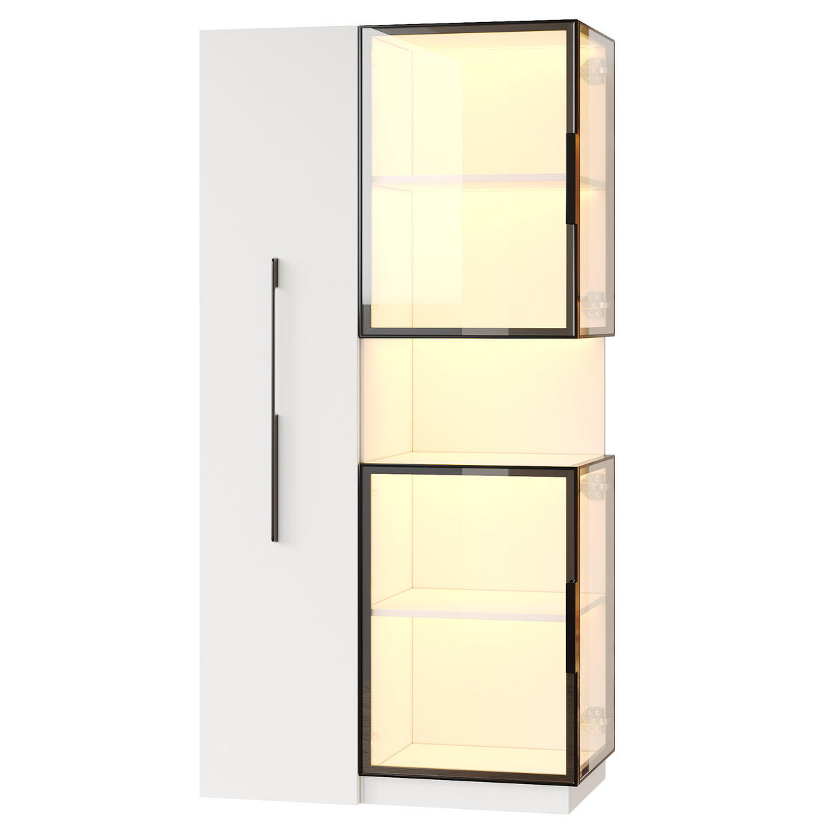 VITRINE LED Glasvitrine Ausziehregal Doppelglas 160cm - Weiß, Glas (70/160/38cm) - FLIEKS