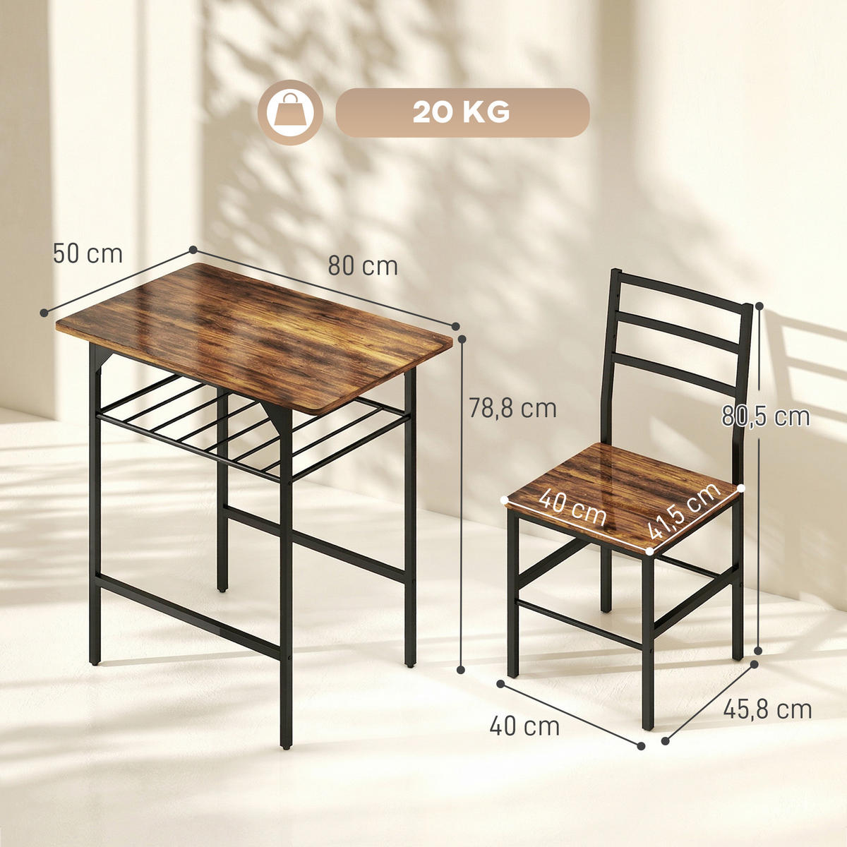 ESSZIMMERGARNITUR DE-18586 Rustikales Braun - Braun, Holzwerkstoff (50/78.8/80cm) - ComfortXL
