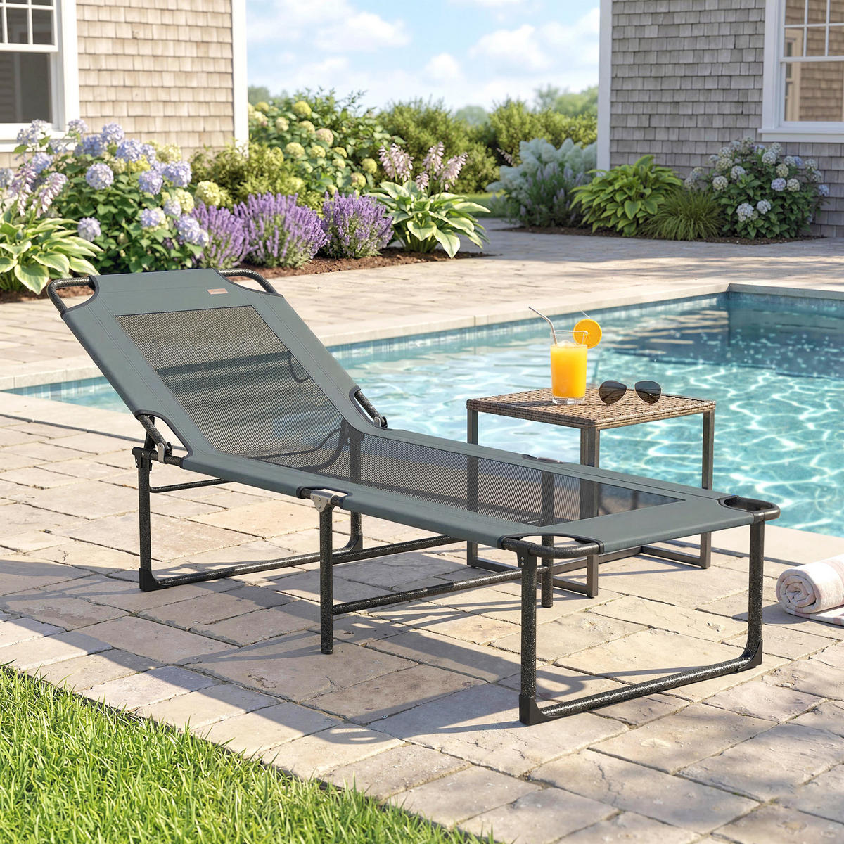 OUTDOOR-KLAPPLIEGE, Einheitsmodell, Gris, 4-fach verstellbar mit Griff - Grau, Metall (175/68/58cm) - Vallsero